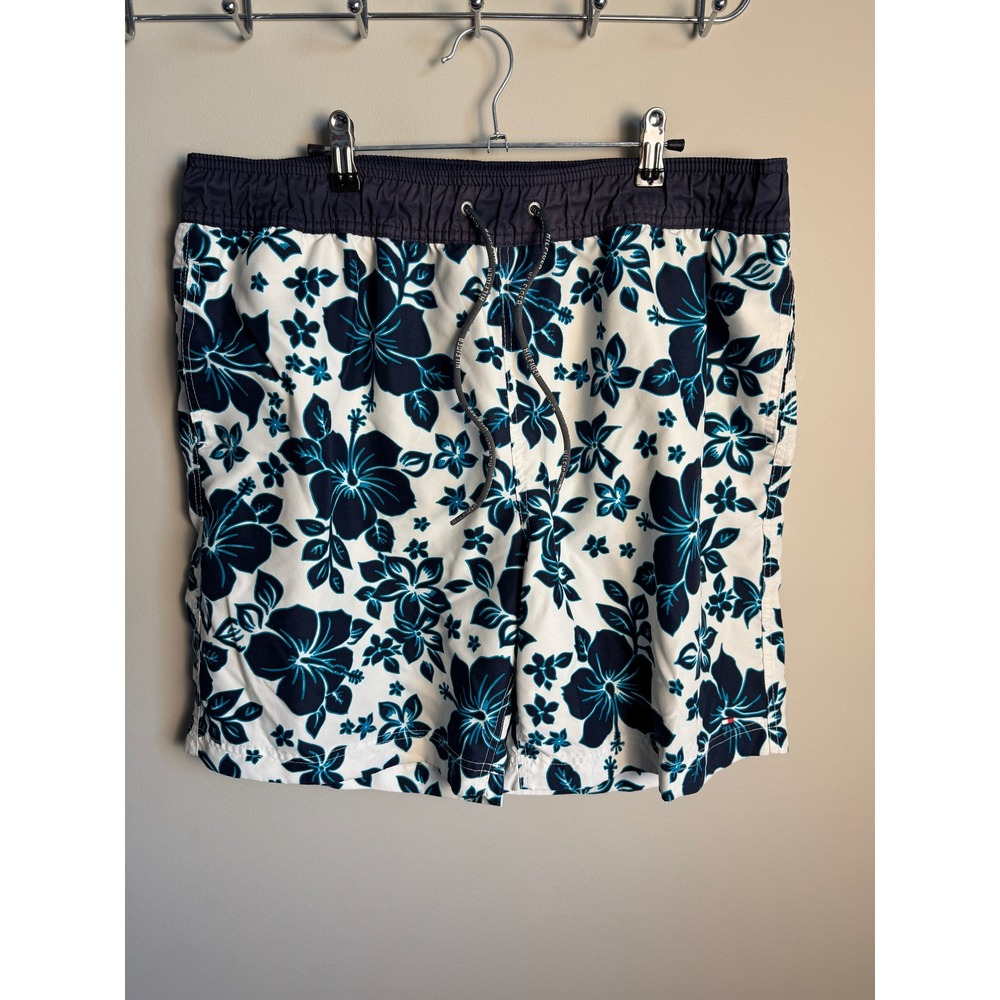 Tommy Hilfiger Mens White Blue Floral Swim Shorts XL Tropical Beach Surf Y2K